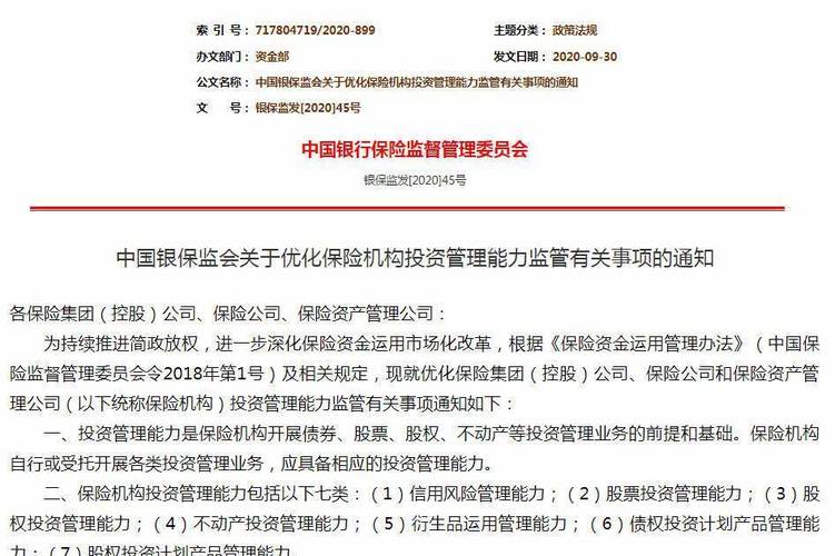 中国银保监会关于优化保险机构投资管理能力监管有关事项的通知